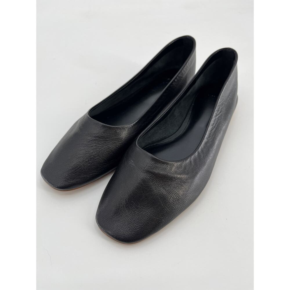 MNG Square Toe Ballet Flats Sz 38 Black Leather Slip On Shoes Basic Minimalist